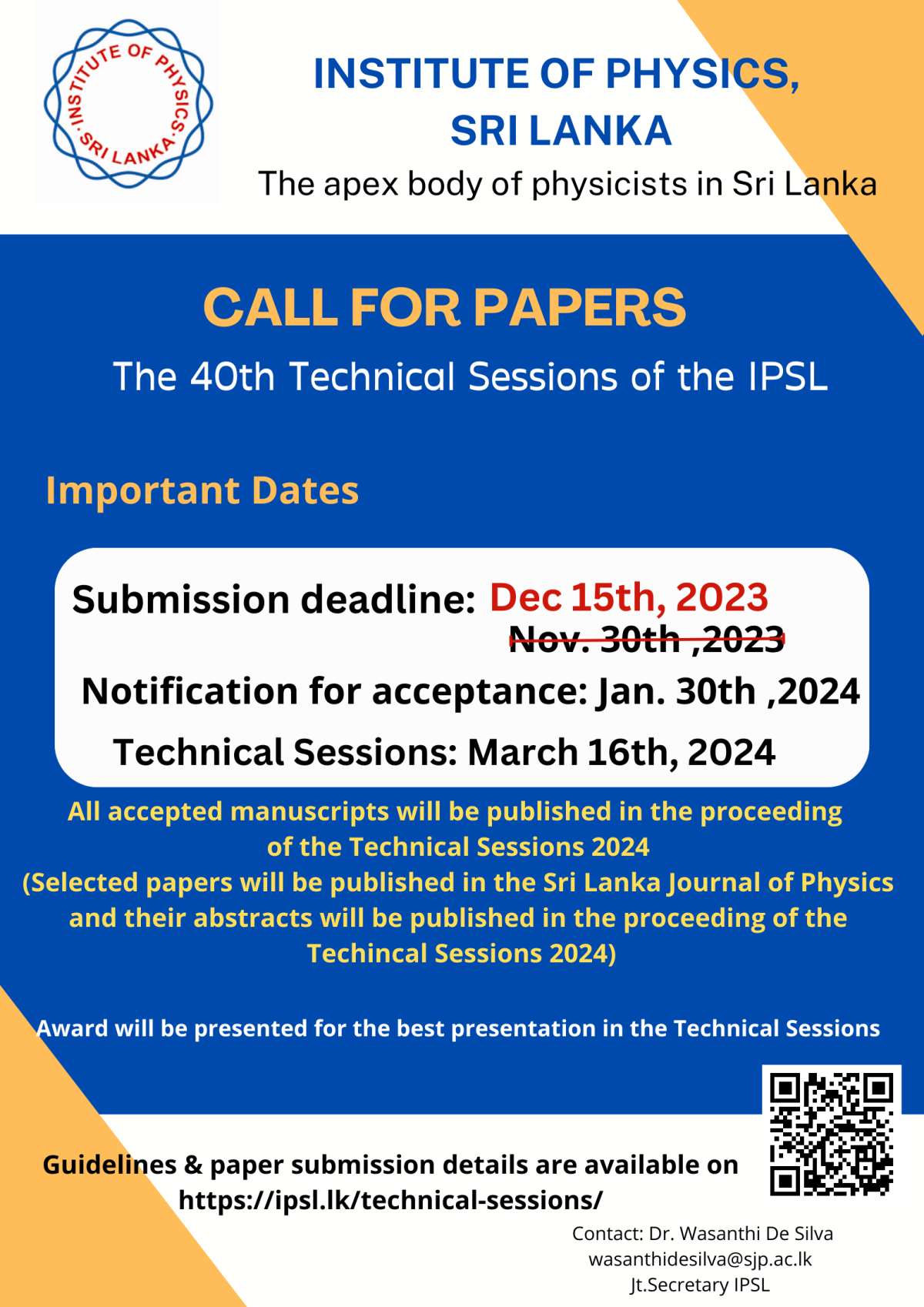 Call for Papers 2024 Institute of Physics Sri Lanka